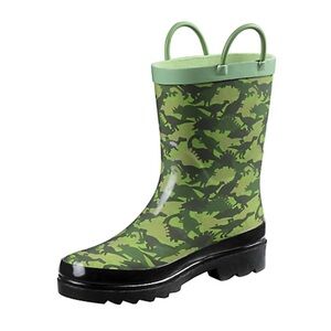 Blue Mountain Kids Rubber Boots Dino Print with Double Pull Handles